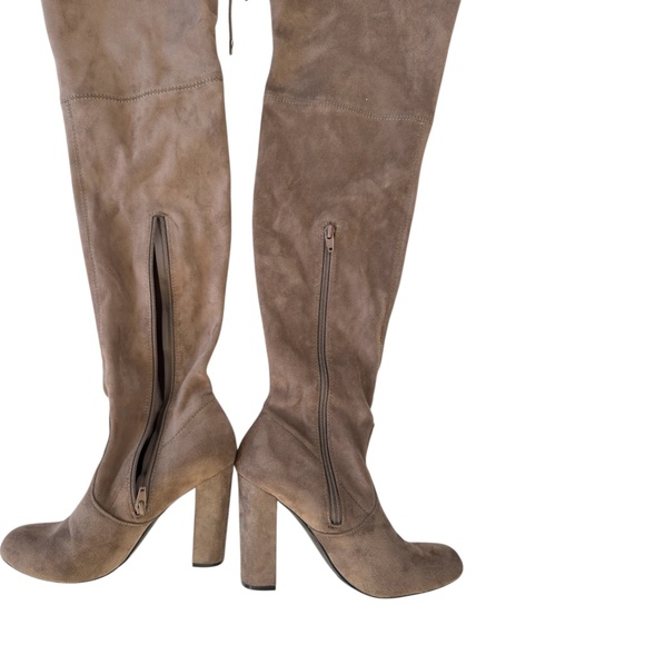 Suede Over the Knee High Boots Block Heel Taupe Modern Parisian Chic Boho 7.5 - Picture 4 of 12
